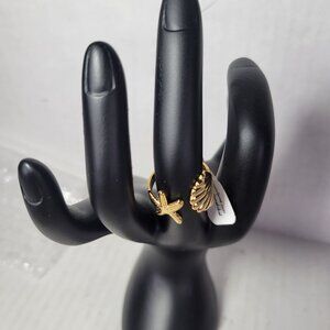 Revolve Peter+June Gold Tone Starfish & Shell Beach Summer Adjustable Ring